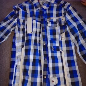 Fusai shirt, button down , blue and white, size Large.